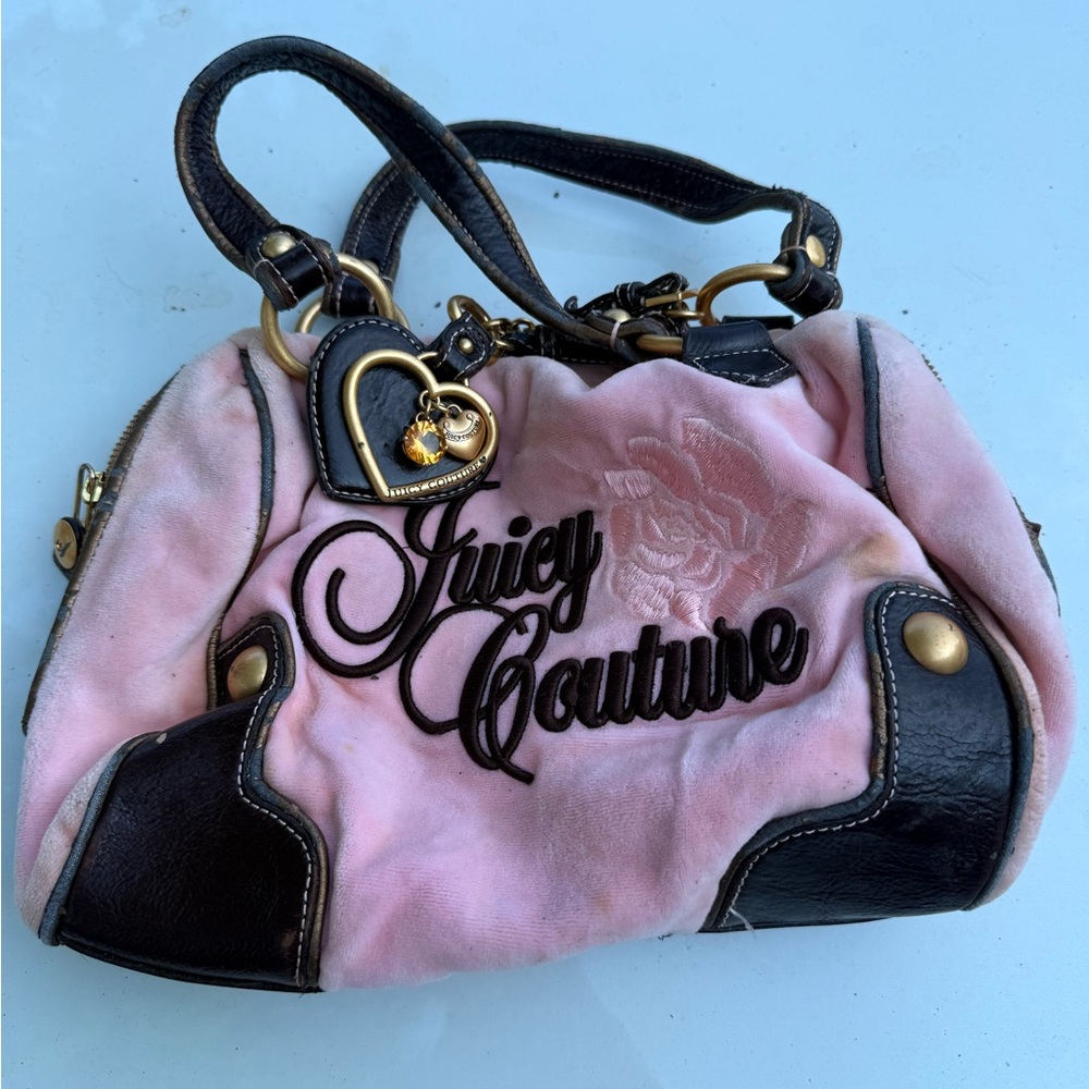 Juicy Couture Pink and Black Embroidered Shoulder Bag